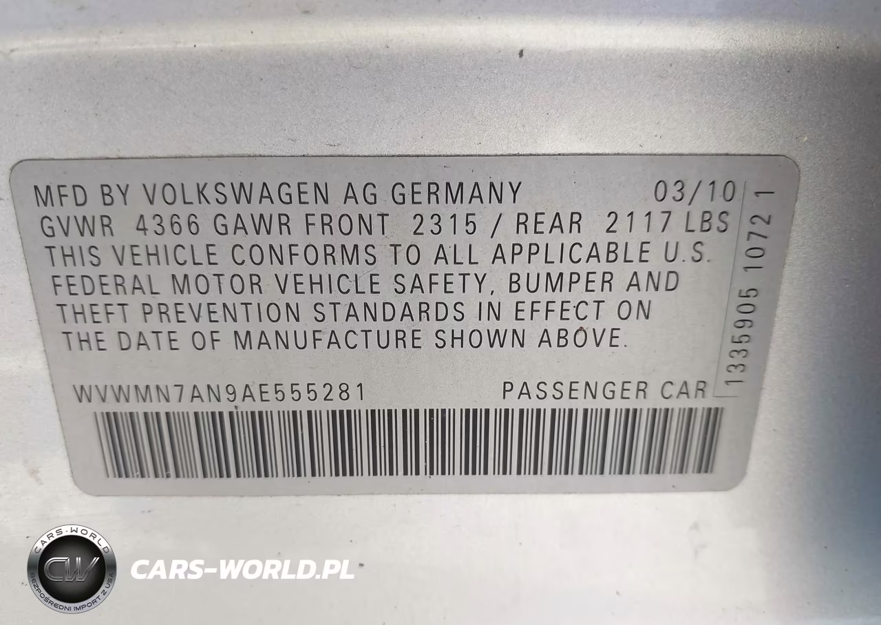 2010 Volkswagen Cc Sport VIN:WVWMN7AN9AE555281 - 9