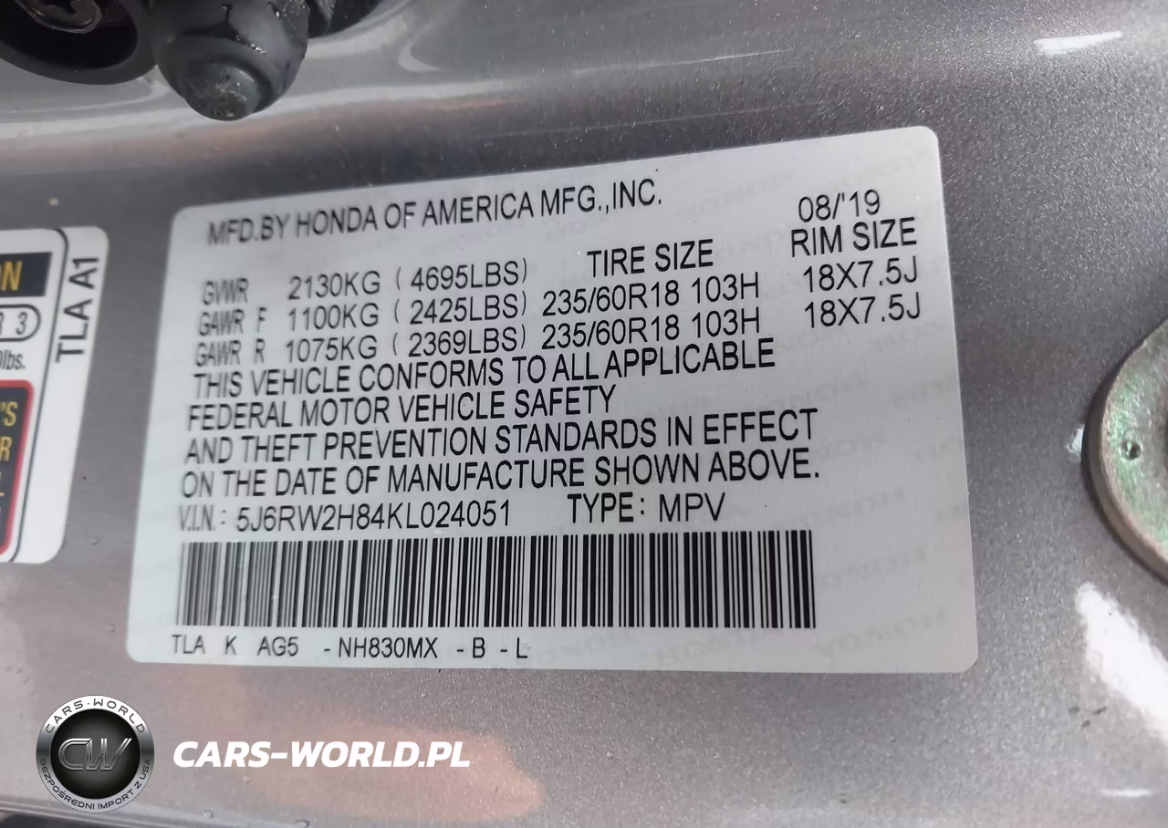 2019 Honda Cr-V Ex-L VIN:5J6RW2H84KL024051 - 9