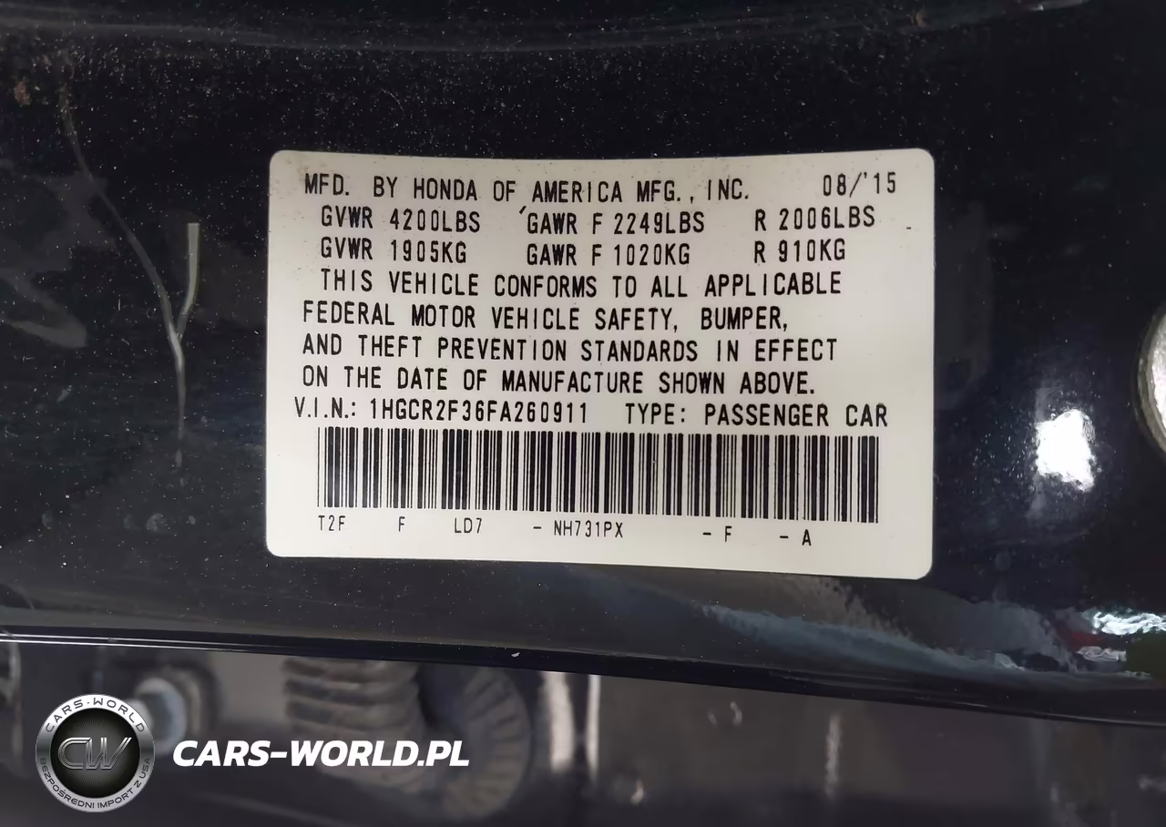 2015 Honda Accord Lx VIN:1HGCR2F36FA260911 - 9