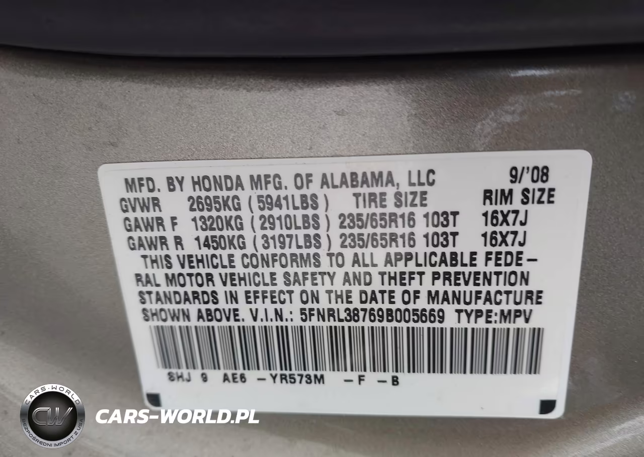 2009 Honda Odyssey Ex-L VIN:5FNRL38769B005669 - 9
