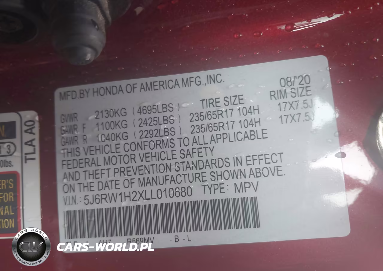 2020 Honda Cr-V 2Wd Lx VIN:5J6RW1H2XLL010680 - 9