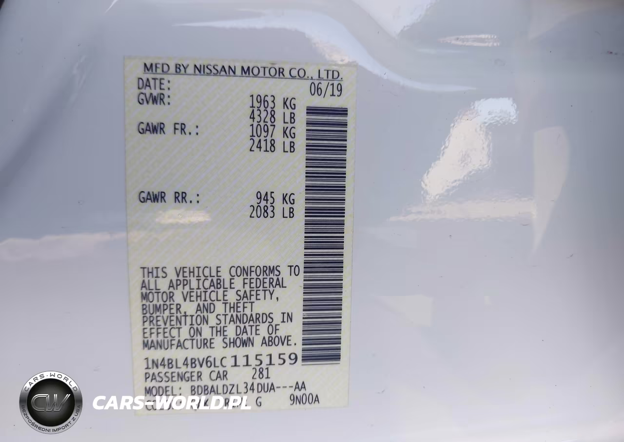 2020 Nissan Altima S Fwd VIN:1N4BL4BV6LC115159 - 9