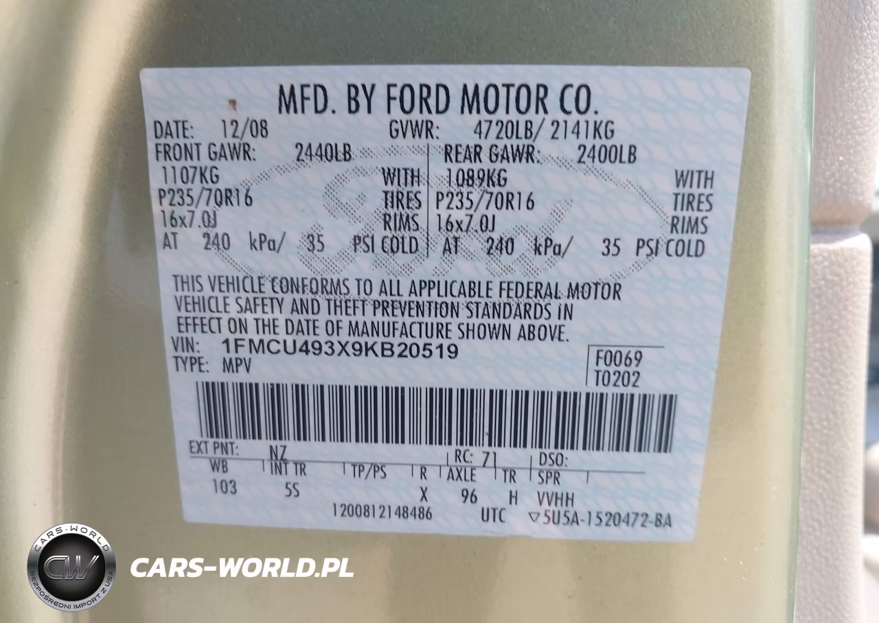 2009 Ford Escape Hybrid Limited VIN:1FMCU493X9KB20519 - 9