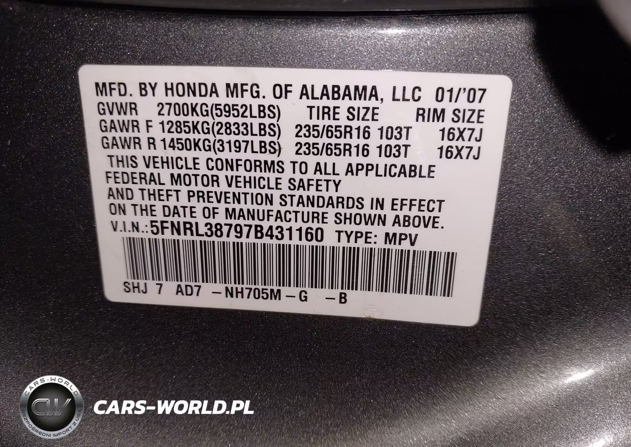 2007 Honda Odyssey Ex-L VIN:5FNRL38797B431160 - 9