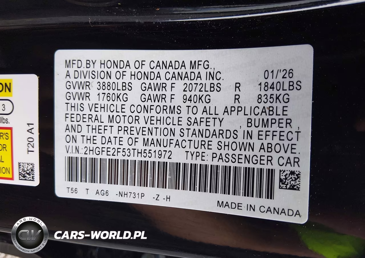 2026 Honda Civic Sport VIN:2HGFE2F53TH551972 - 9
