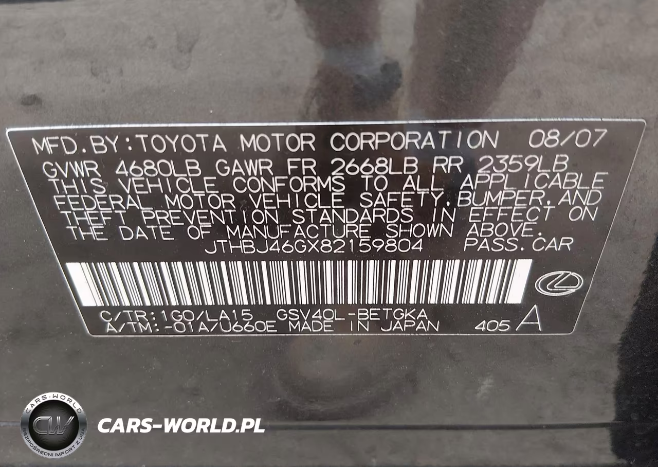 2008 Lexus Es 350 VIN:JTHBJ46GX82159804 - 9