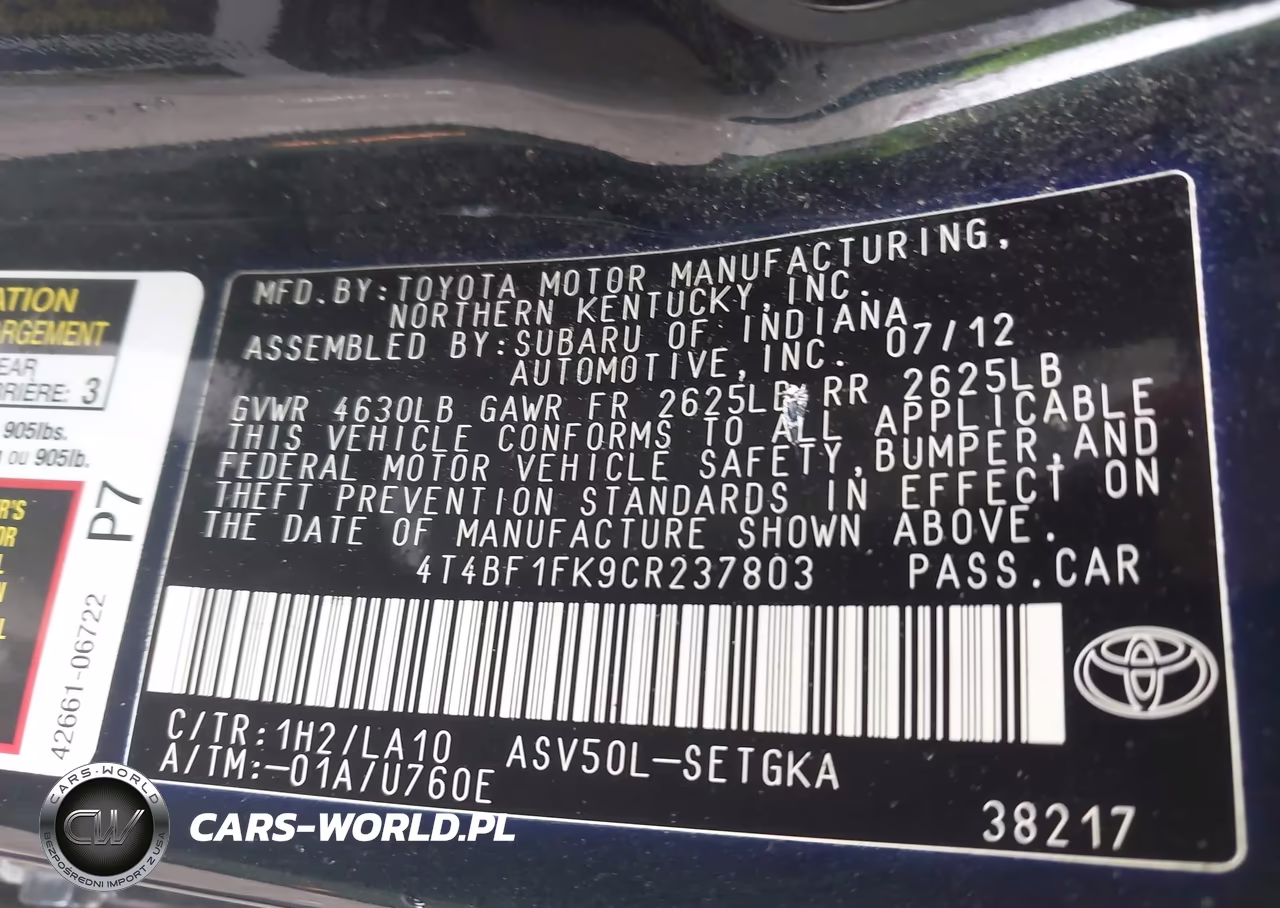 2012 Toyota Camry Xle VIN:4T4BF1FK9CR237803 - 9
