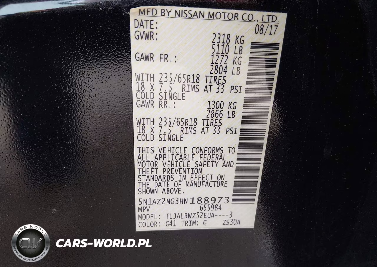 2017 Nissan Murano Sl VIN:5N1AZ2MG3HN188973 - 9
