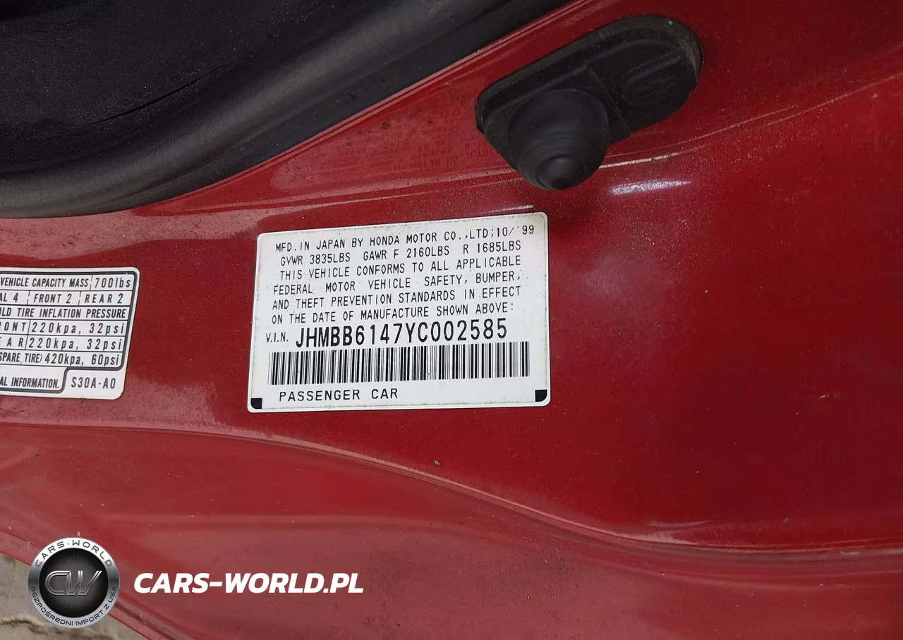 2000 Honda Prelude VIN:JHMBB6147YC002585 - 9