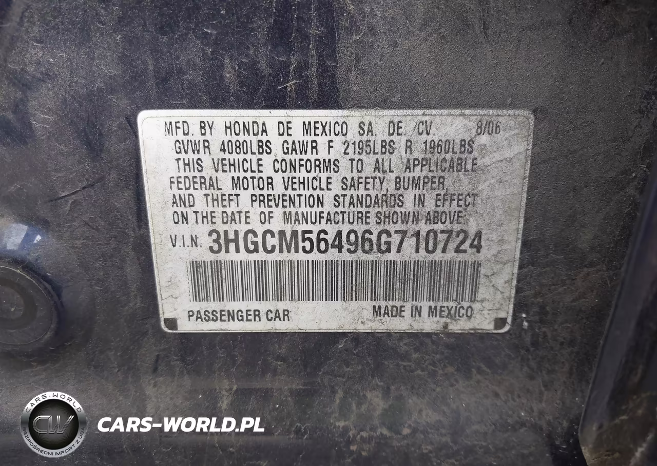 2006 Honda Accord 2.4 Lx VIN:3HGCM56496G710724 - 9