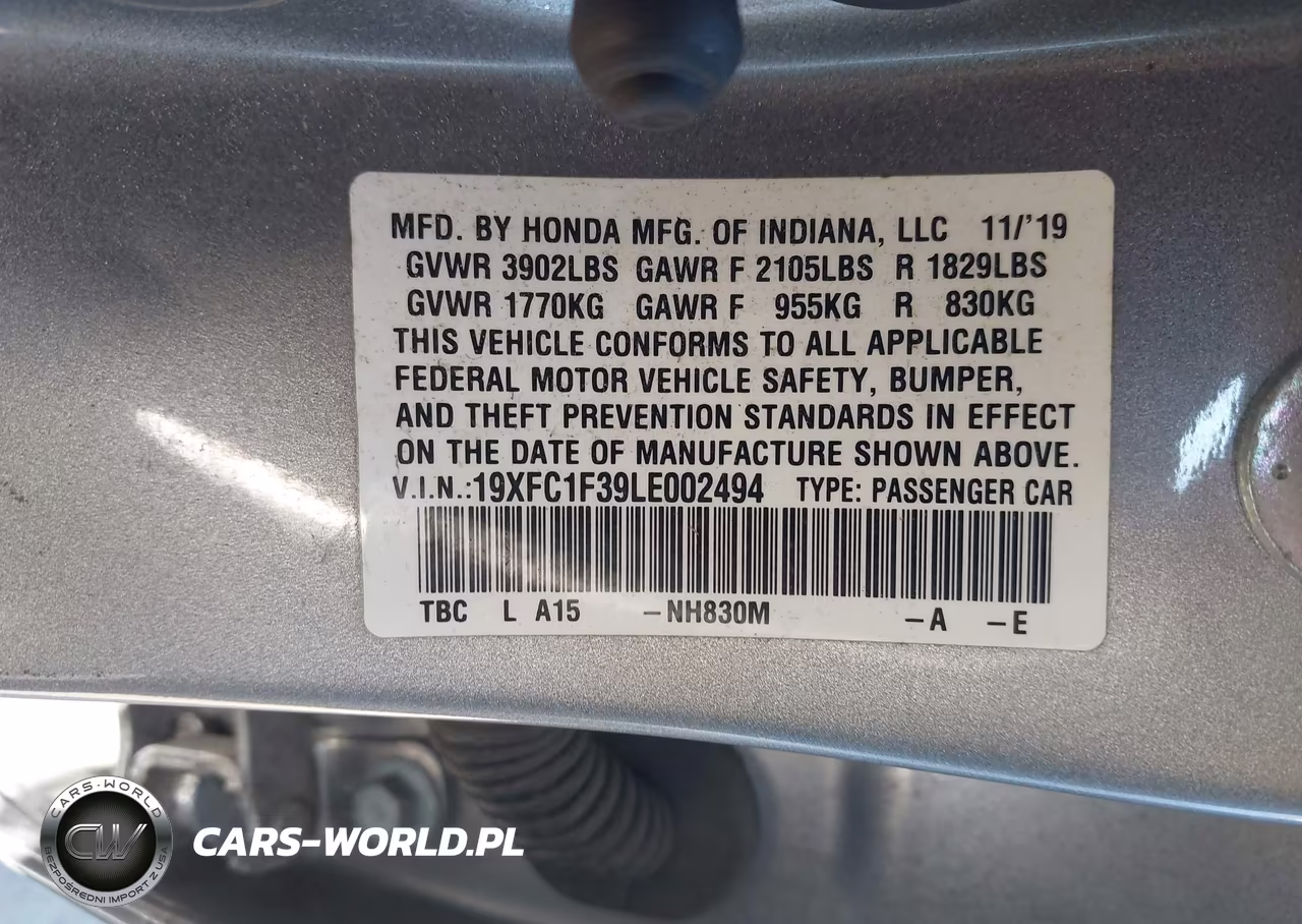2020 Honda Civic Ex VIN:19XFC1F39LE002494 - 9