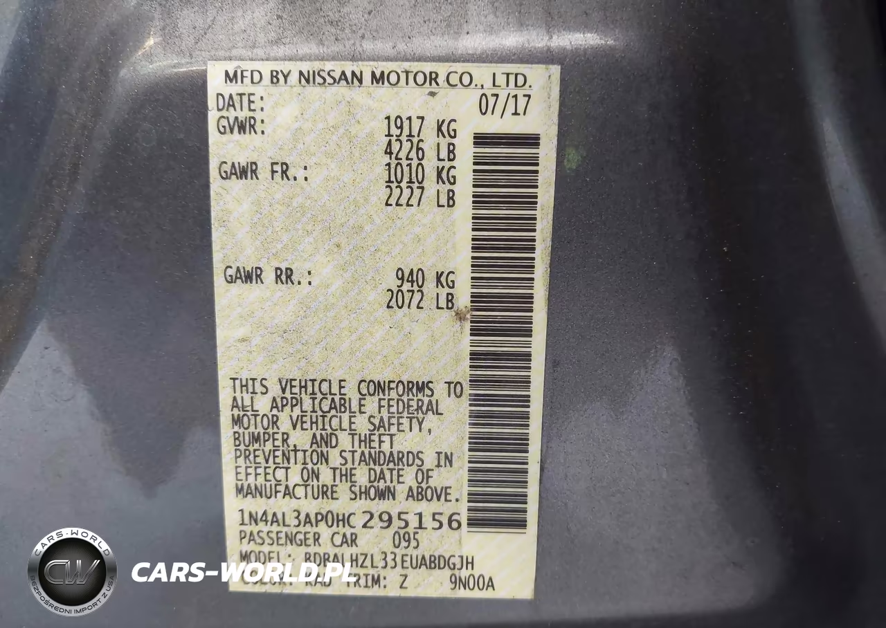 2017 Nissan Altima 2.5 Sr VIN:1N4AL3AP0HC295156 - 9