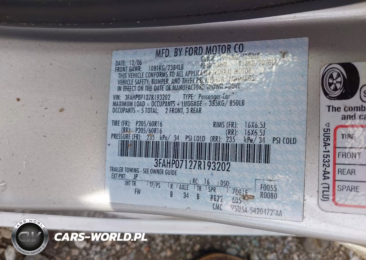 2007 Ford Fusion Se VIN:3FAHP07127R193202 - 9