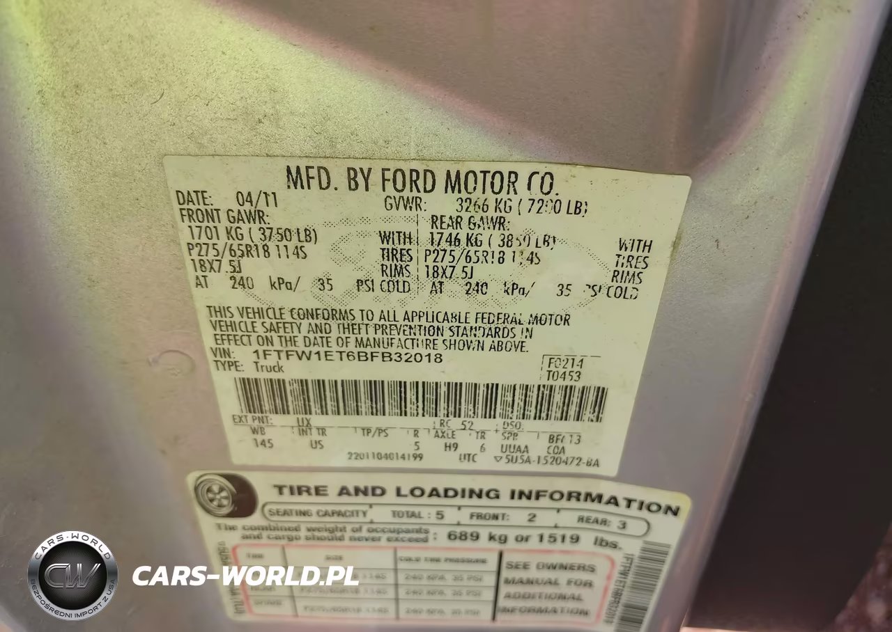 2011 Ford F-150 Xlt VIN:1FTFW1ET6BFB32018 - 9
