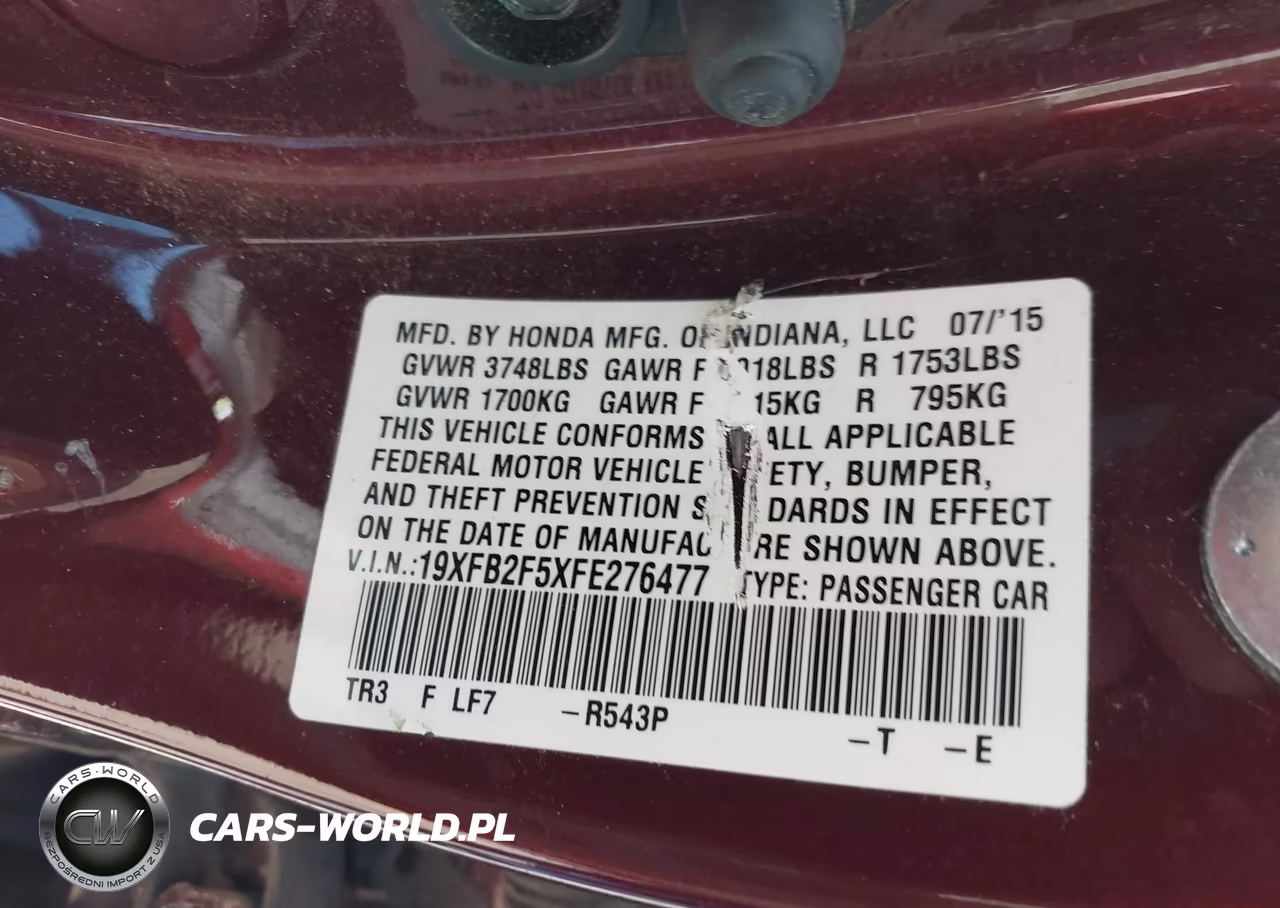 2015 Honda Civic Lx VIN:19XFB2F5XFE276477 - 9