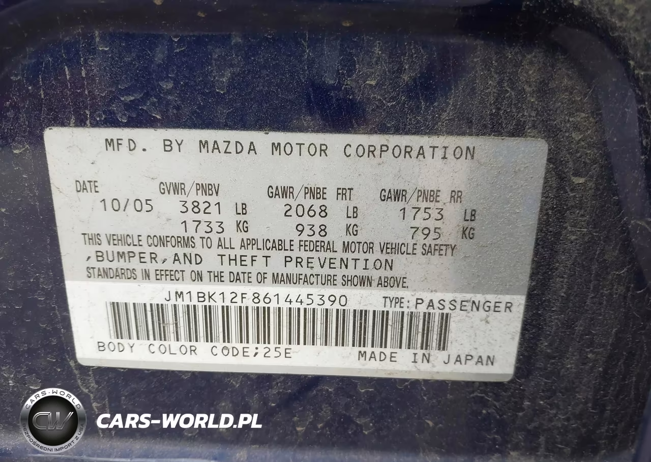 2006 Mazda Mazda3 I VIN:JM1BK12F861445390 - 9