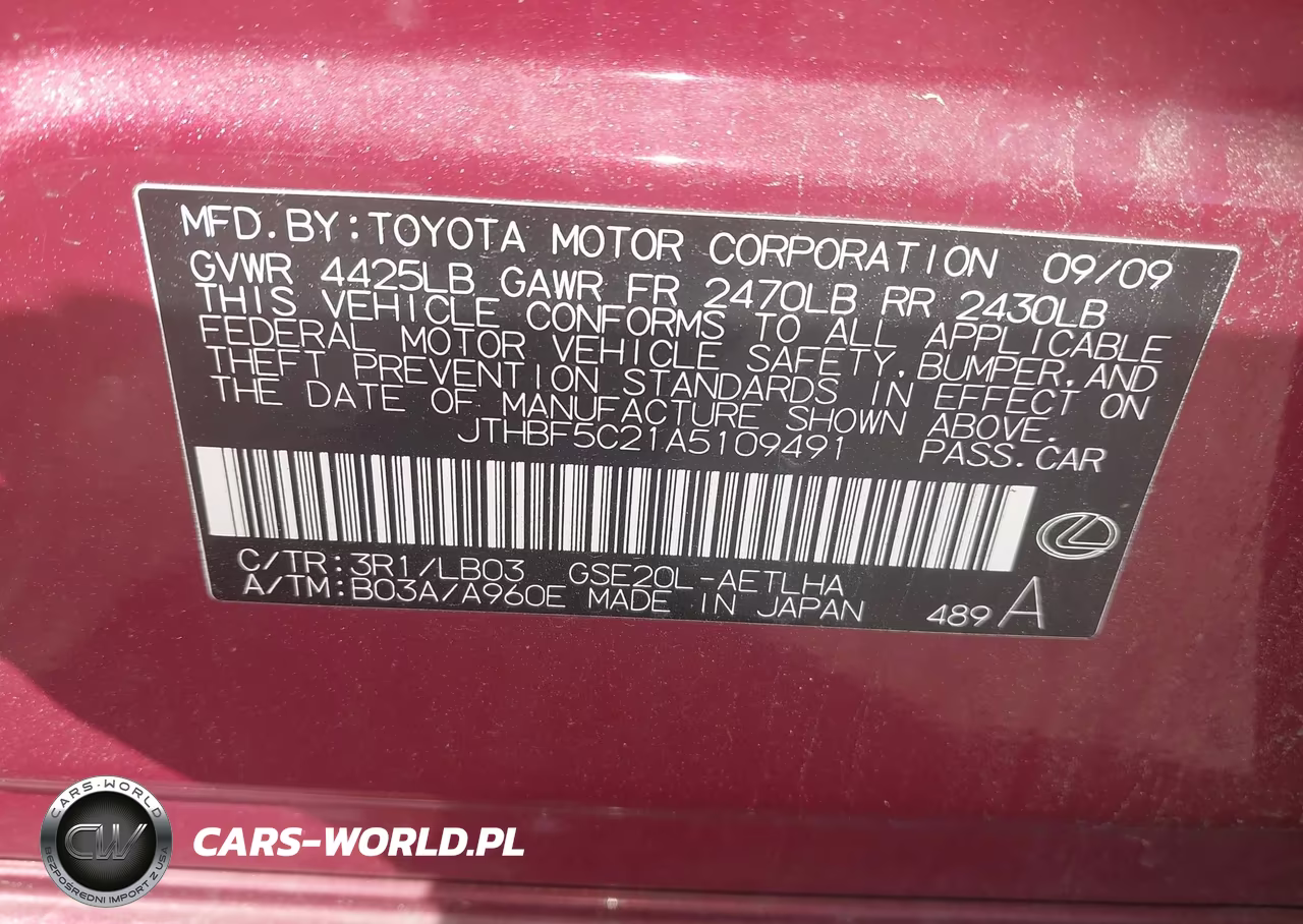 2010 Lexus Is 250 VIN:JTHBF5C21A5109491 - 9