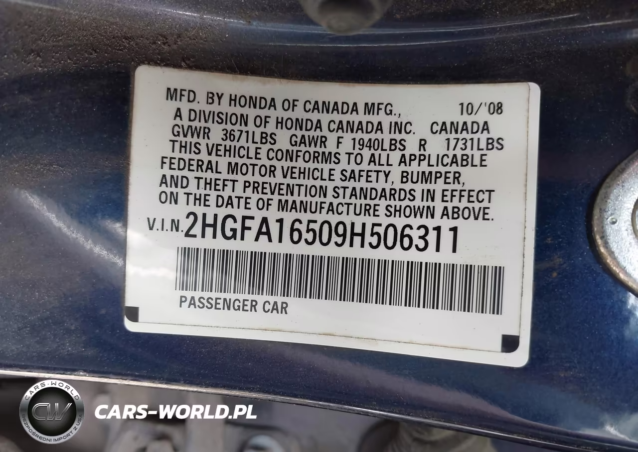 2009 Honda Civic Lx VIN:2HGFA16509H506311 - 9