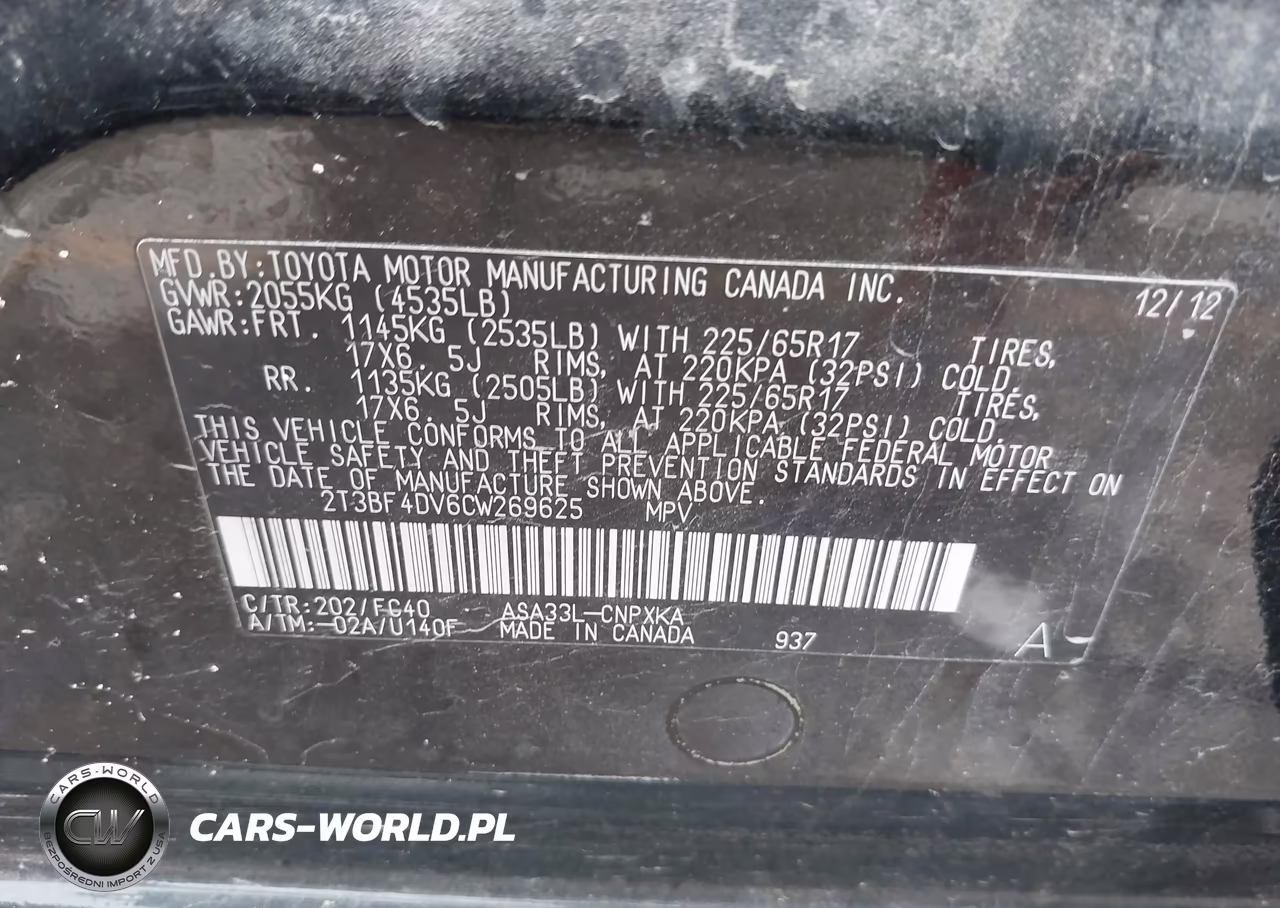 2012 Toyota Rav4 VIN:2T3BF4DV6CW269625 - 9