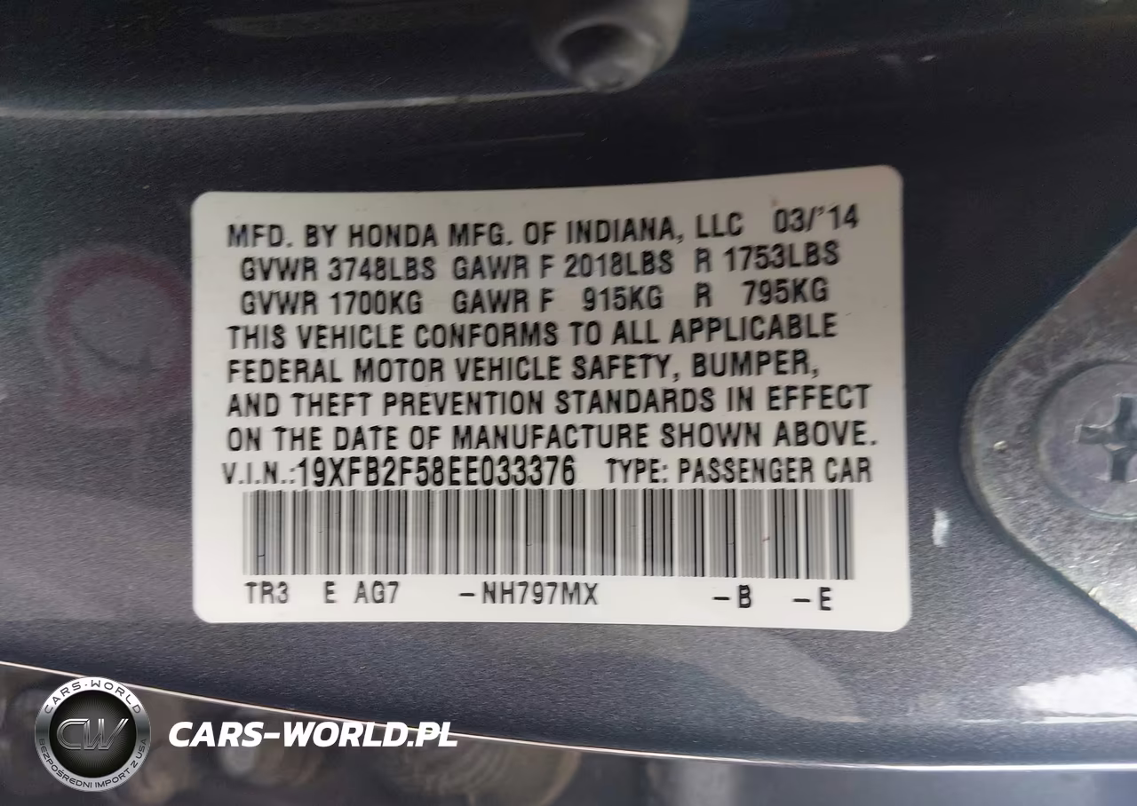 2014 Honda Civic Lx VIN:19XFB2F58EE033376 - 9