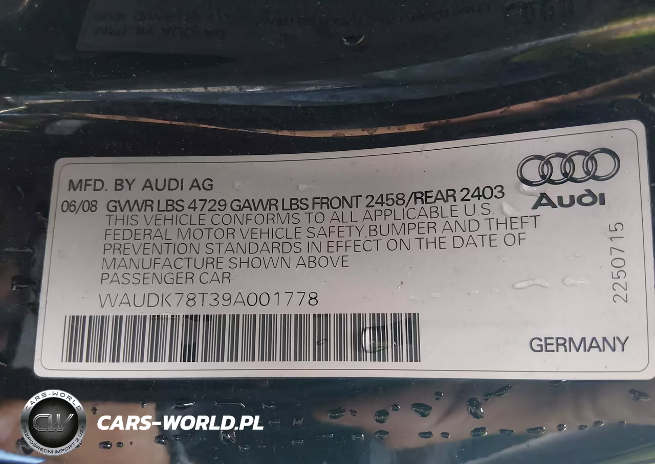 2009 Audi A5 3.2L VIN:WAUDK78T39A001778 - 9