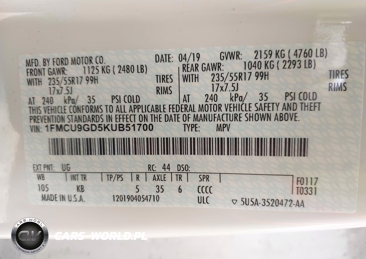 2019 Ford Escape Se VIN:1FMCU9GD5KUB51700 - 9