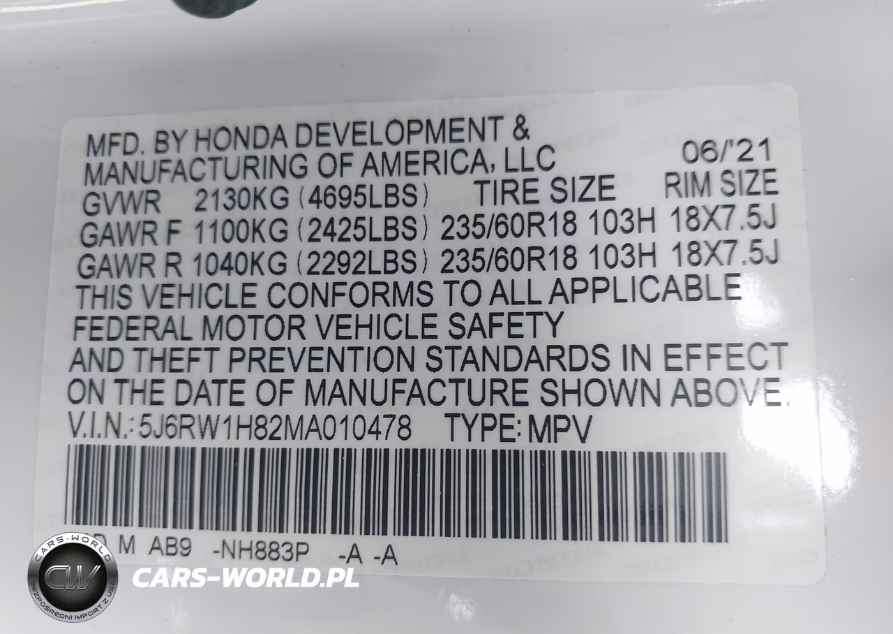 2021 Honda Cr-V 2Wd Ex-L VIN:5J6RW1H82MA010478 - 9