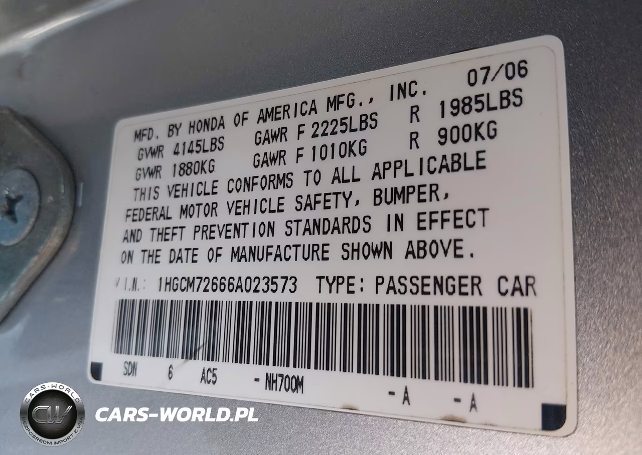 2006 Honda Accord 2.4 Ex VIN:1HGCM72666A023573 - 9