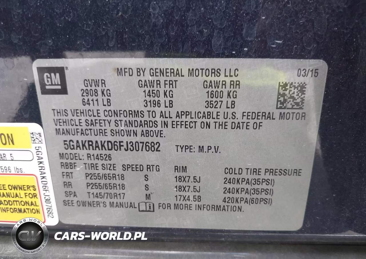 2015 Buick Enclave Convenience VIN:5GAKRAKD6FJ307682 - 9