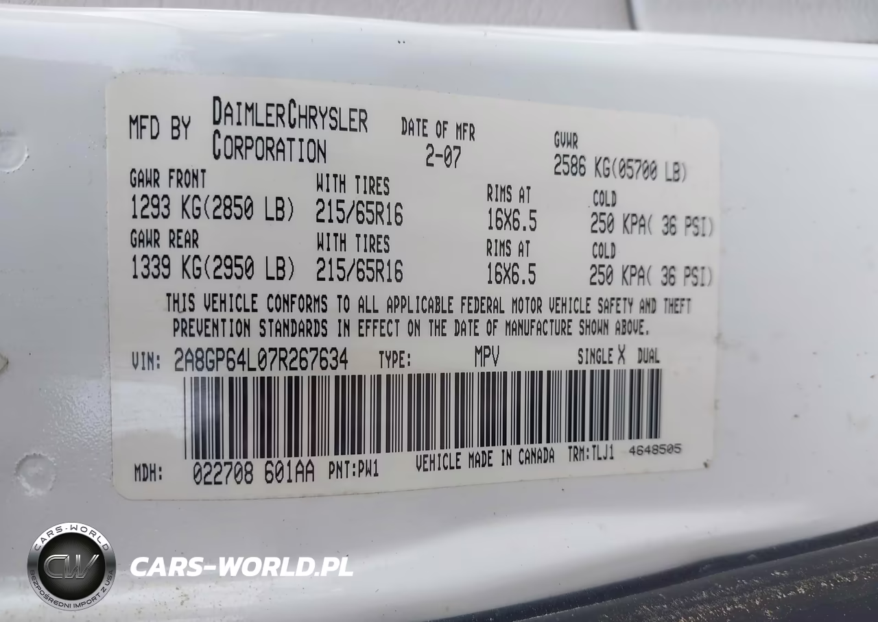 2007 Chrysler Town & Country Limited VIN:2A8GP64L07R267634 - 9