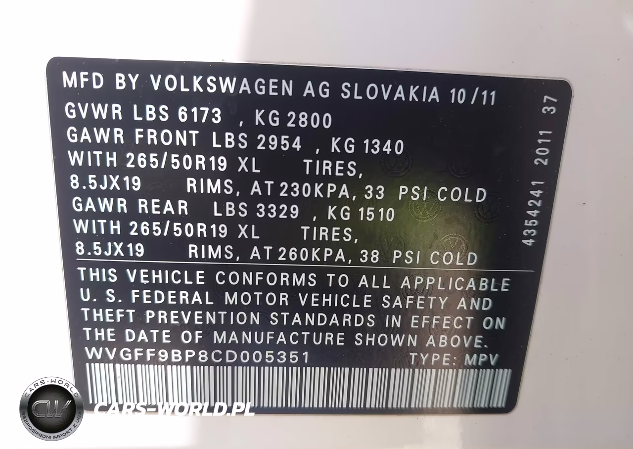 2012 Volkswagen Touareg Vr6 Lux VIN:WVGFF9BP8CD005351 - 9