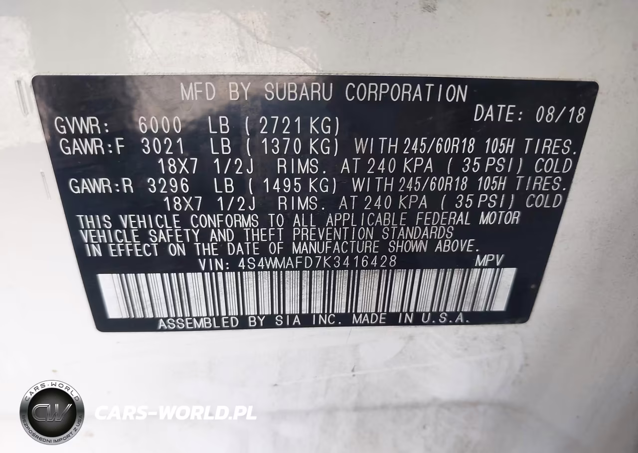 2019 Subaru Ascent Premium VIN:4S4WMAFD7K3416428 - 9