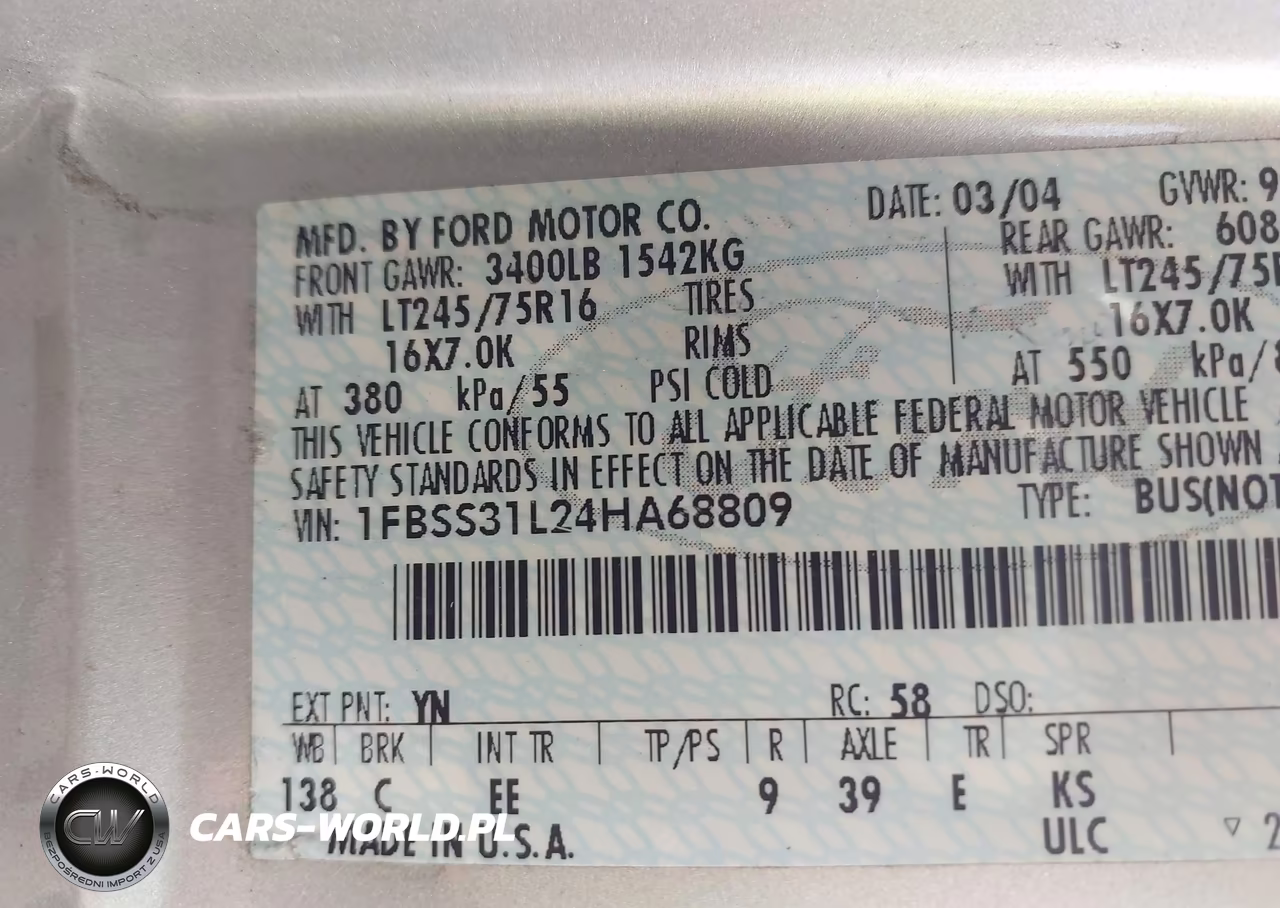 2004 Ford E-350 Super Duty Xl-Xlt VIN:1FBSS31L24HA68809 - 9
