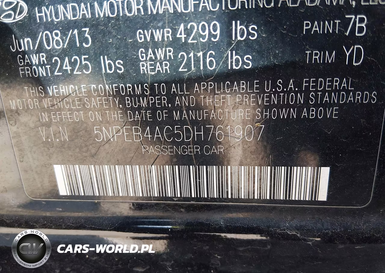 2013 Hyundai Sonata Gls VIN:5NPEB4AC5DH761907 - 9