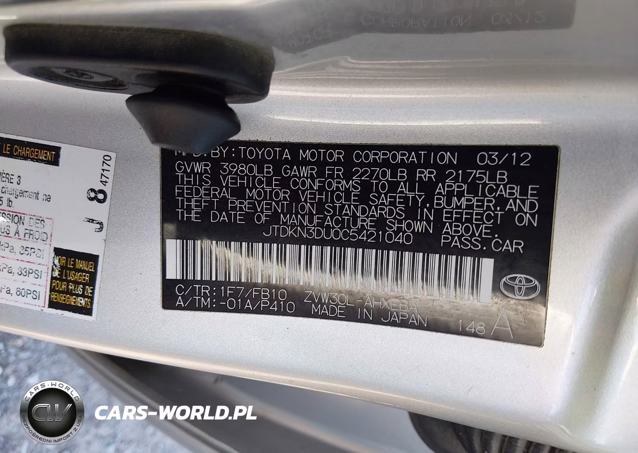 2012 Toyota Prius Two VIN:JTDKN3DU0C5421040 - 9