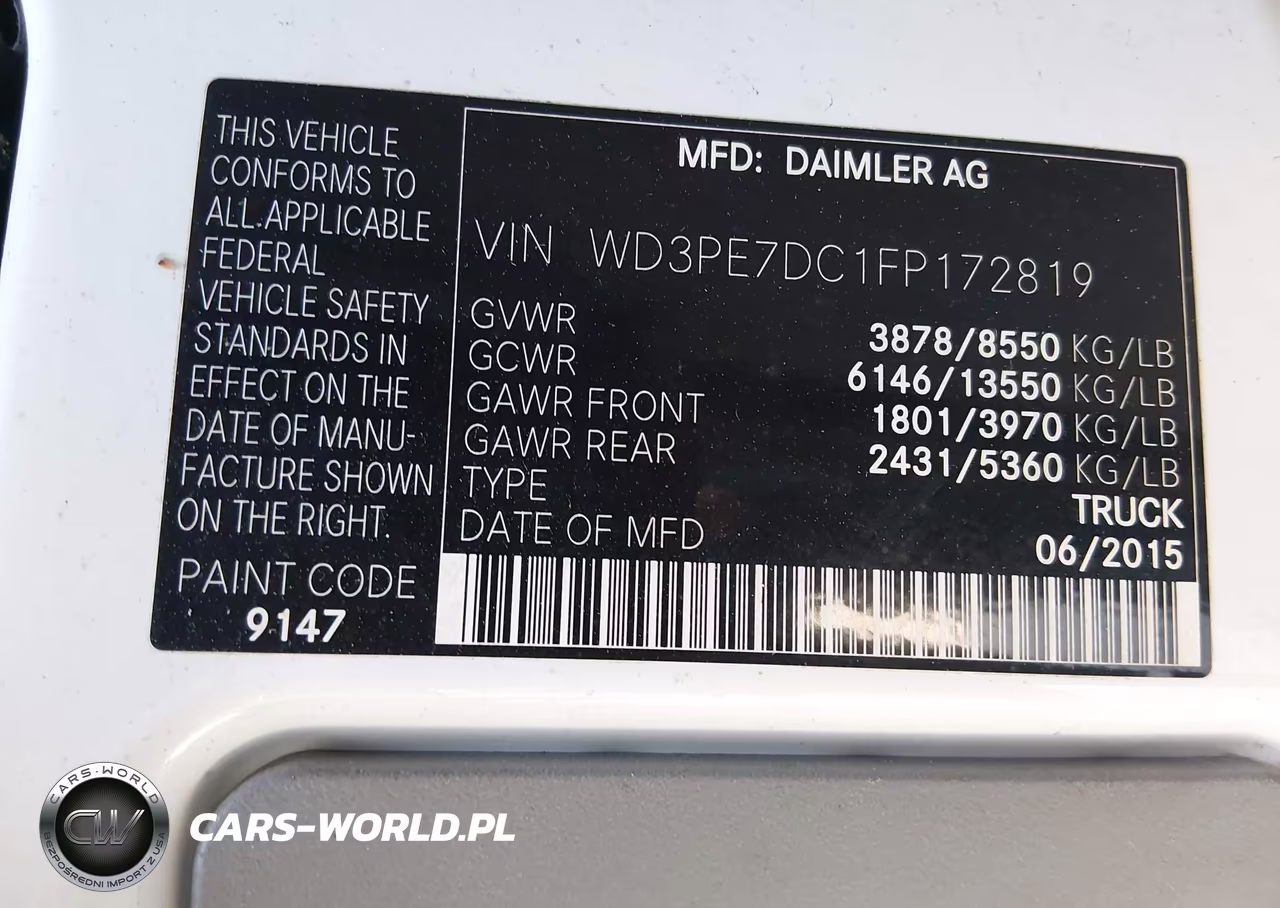 2015 Mercedes-Benz Sprinter 2500 Normal Roof VIN:WD3PE7DC1FP172819 - 9