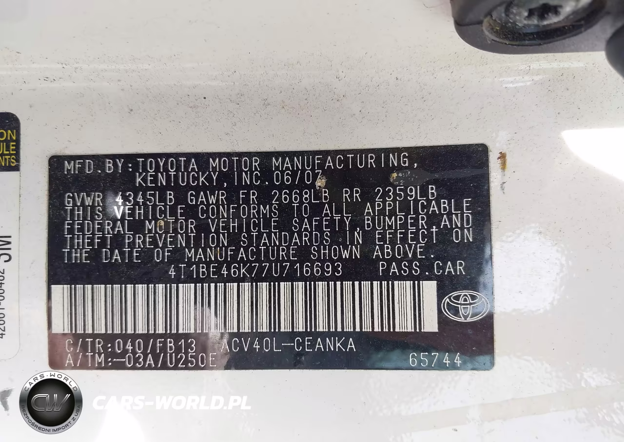 2007 Toyota Camry Le VIN:4T1BE46K77U716693 - 9