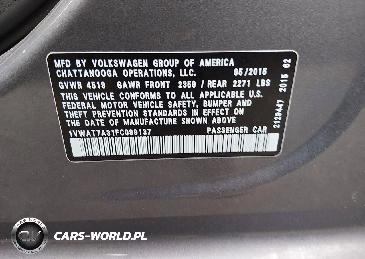 2015 Volkswagen Passat 1.8T Limited Edition VIN:1VWAT7A31FC099137 - 9