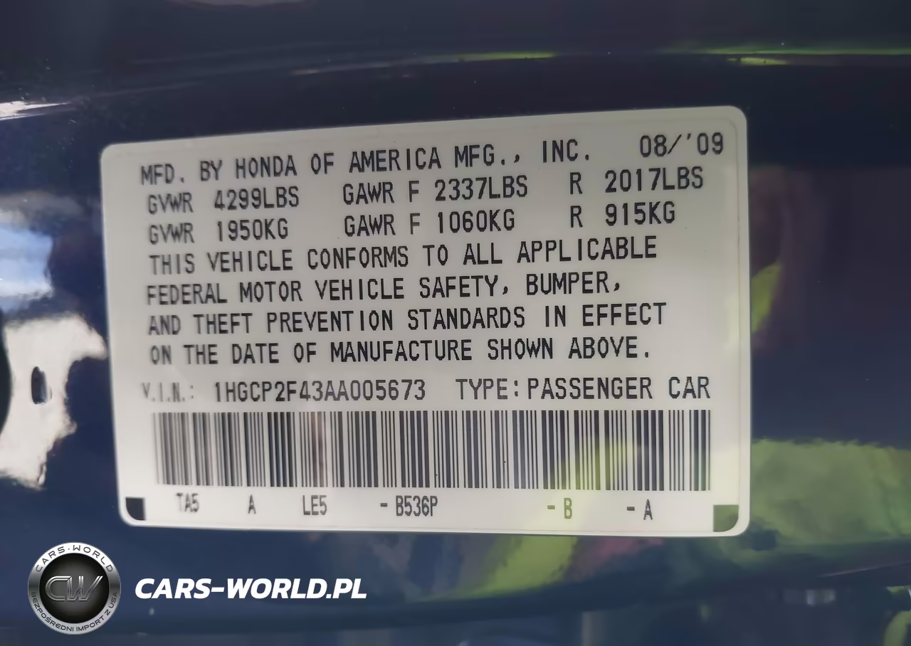 2010 Honda Accord 2.4 Lx-P VIN:1HGCP2F43AA005673 - 9