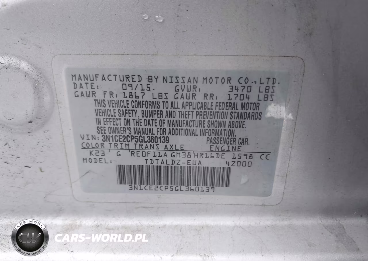 2016 Nissan Versa Note S (Sr)-S Plus-Sl-Sr-Sv VIN:3N1CE2CP5GL360139 - 9
