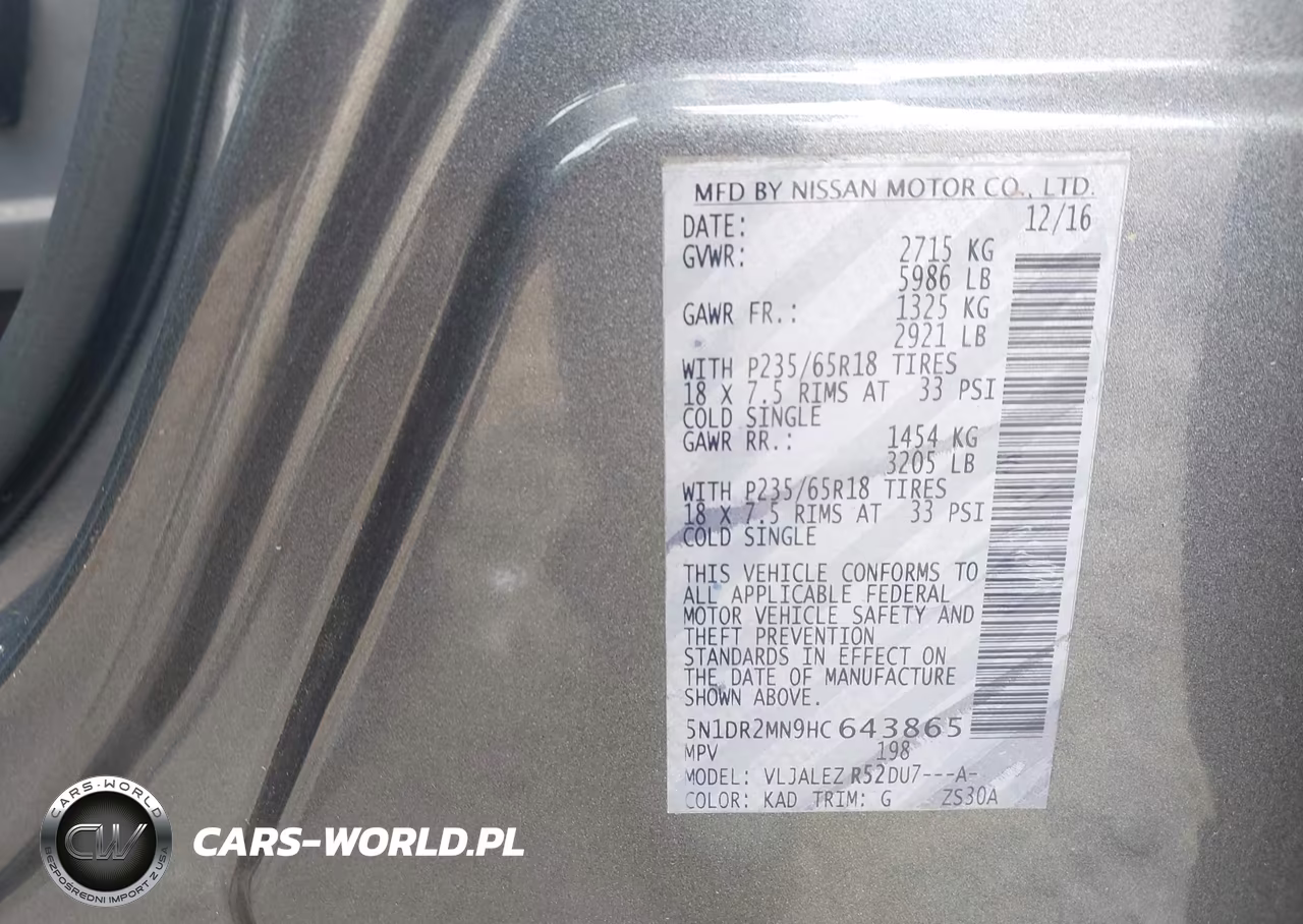 NISSAN PATHFINDER VIN:5N1DR2MN9HC643865 - 9