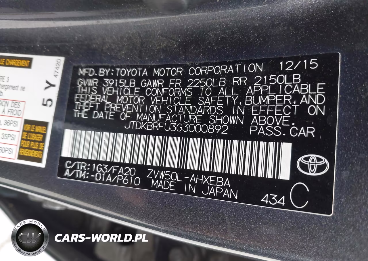 2016 Toyota Prius Two VIN:JTDKBRFU3G3000892 - 9