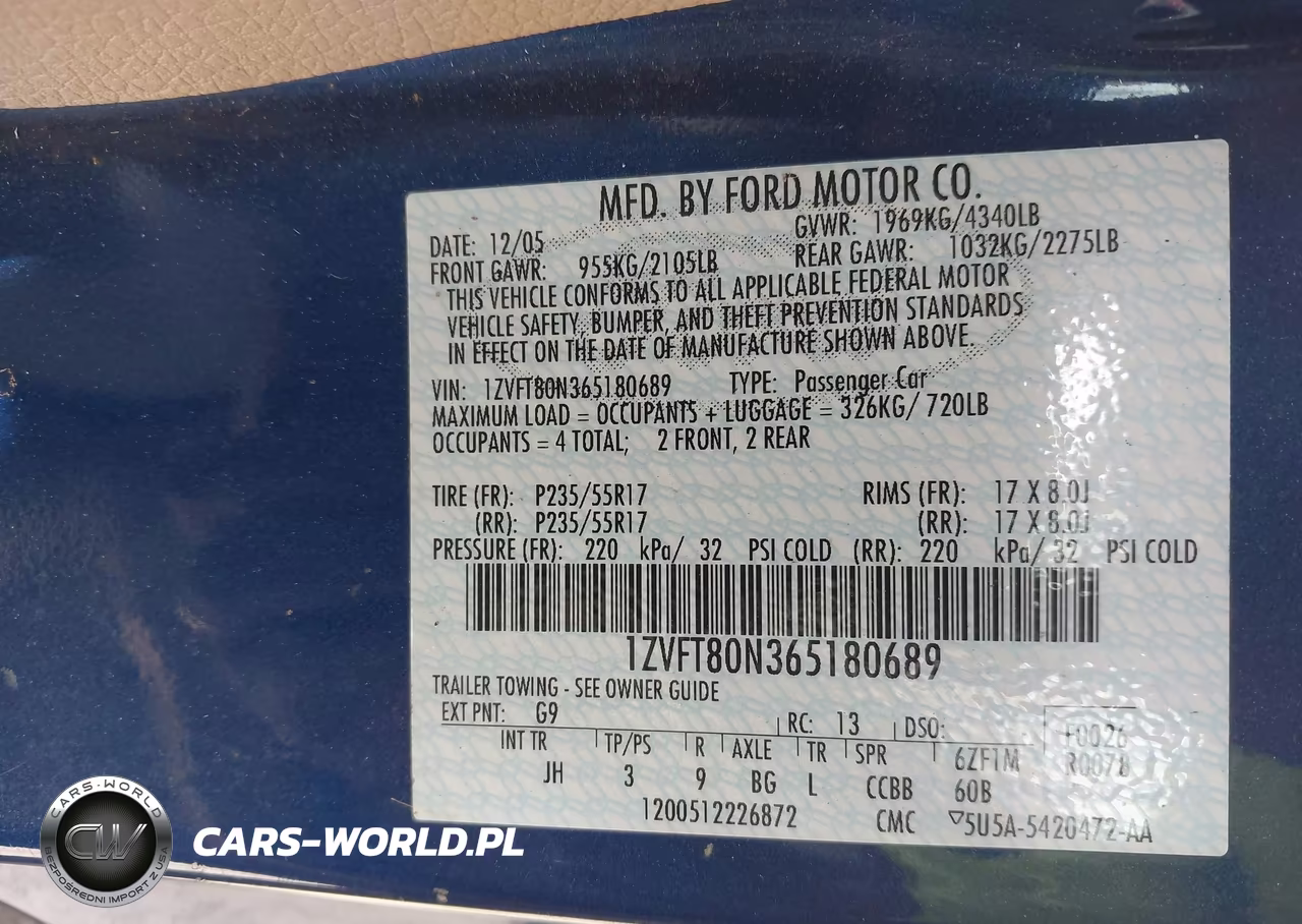 2006 Ford Mustang V6 VIN:1ZVFT80N365180689 - 9