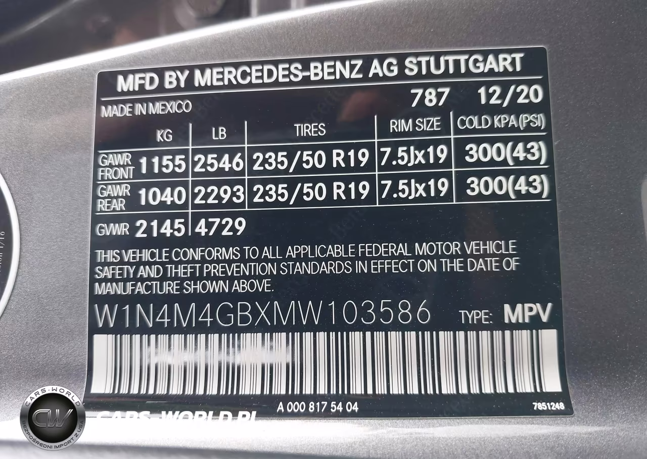 2021 Mercedes-Benz Glb 250 VIN:W1N4M4GBXMW103586 - 9
