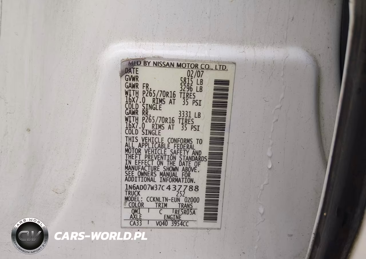 2007 Nissan Frontier Se VIN:1N6AD07W37C437788 - 9