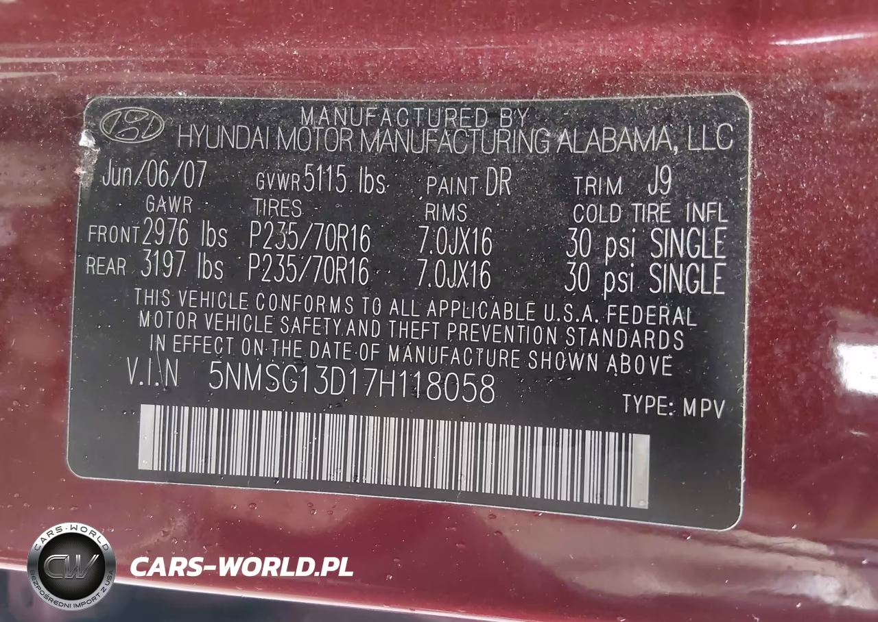 2007 Hyundai Santa Fe Gls VIN:5NMSG13D17H118058 - 9