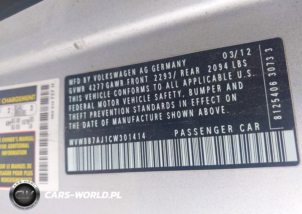 2012 Volkswagen Golf 2.5L 2-Door VIN:WVWBB7AJ1CW301414 - 9