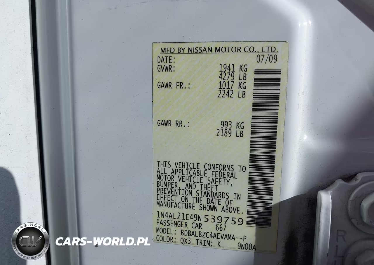 2009 Nissan Altima 2.5 S VIN:1N4AL21E49N539759 - 9