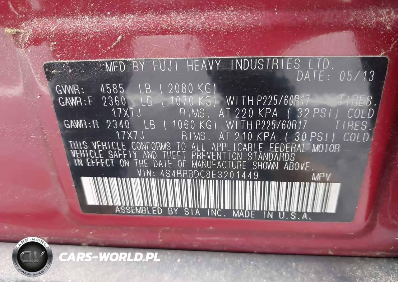 2014 Subaru Outback 2.5I Premium VIN:4S4BRBDC8E3201449 - 9