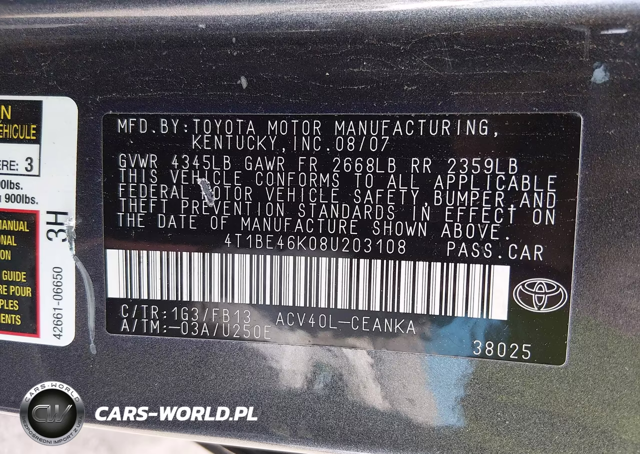 2008 Toyota Camry Le VIN:4T1BE46K08U203108 - 9